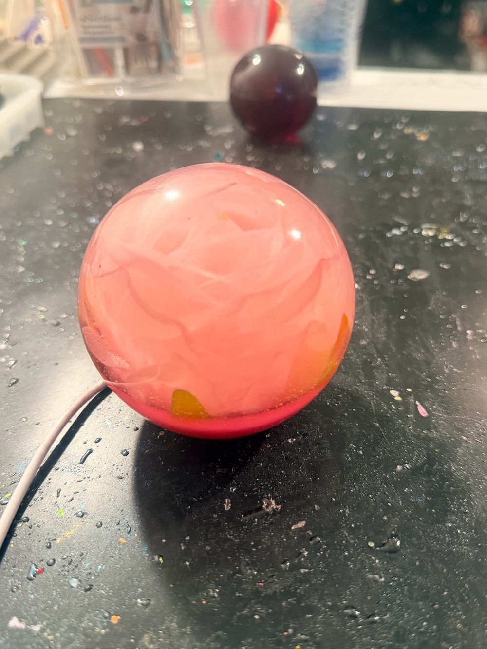 Pink Rose Resin Orb Sphere - Home Art